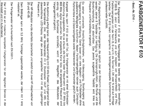 TV-Pattern Generator F-610 ; König Electronic (ID = 766843) Ausrüstung
