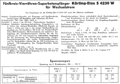 Etos S4230W; Körting-Radio; (ID = 14360) Radio