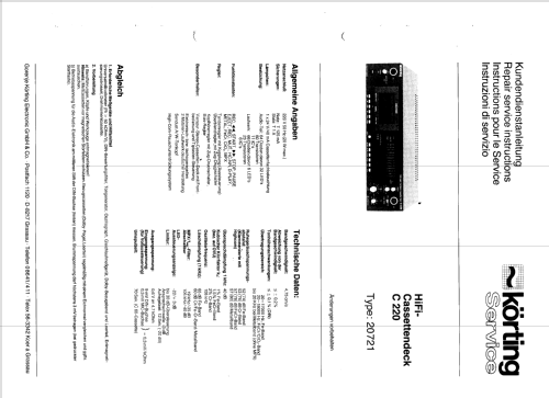 HiFi-Cassettendeck C 220 20721; Körting-Radio; (ID = 1206401) R-Player
