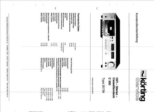 HiFi-Stereo-Cassettendeck C 300 20739; Körting-Radio; (ID = 1205386) R-Player