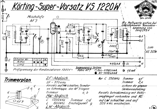 Super-Vorsatz für Volksempfänger VS1220W; Körting-Radio; (ID = 1029503) Adaptor