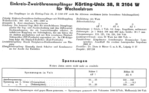 Unix 38 R2104W; Körting-Radio; (ID = 14310) Radio