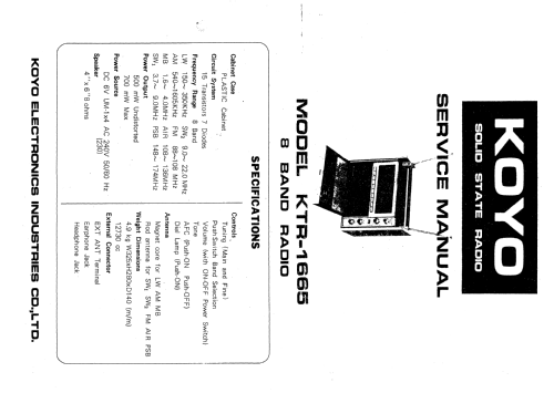 8 Band Solid State KTR-1665 ; Koyo Denki Co. Ltd.; (ID = 2342795) Radio