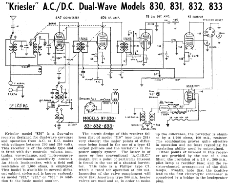 830 Ch= 830; Kriesler Radio (ID = 1951900) Radio