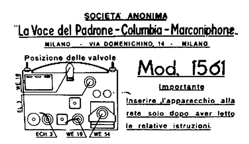 Marconi 1561 Ch= 611; La Voce del Padrone; (ID = 2794584) Radio