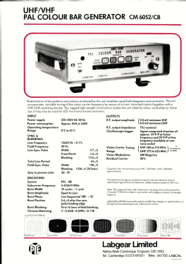 UHF/VHF PAL Colour Bar Generator CM 6052 / CB; Labgear Ltd.; (ID = 2809190) Equipment