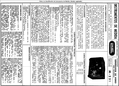 Generador de Vídeo M-231; LME Laboratorio de (ID = 733212) Equipment