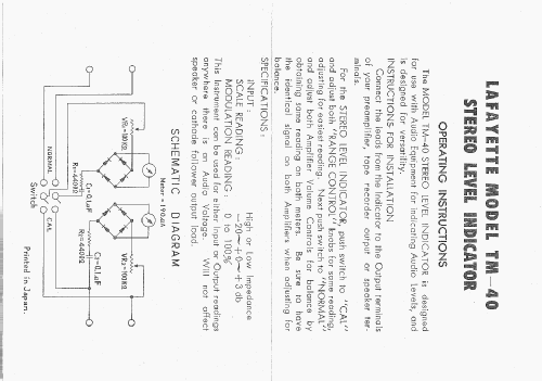 Stereo Level Indicator TM-40; Lafayette Radio & TV (ID = 1750904) Equipment