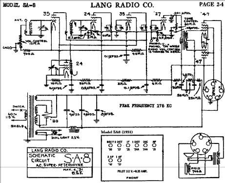 SA-8 Radio Lang Radio Corp.; Brooklyn, NY, build 1931, 1 schematics ...