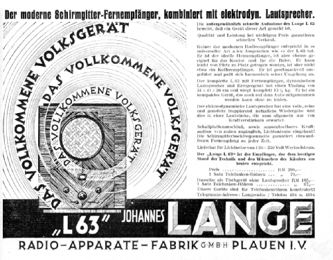 L 63 D dyn.Lautspr., Wechselstrom; Lange GmbH, Johannes (ID = 1943873) Radio