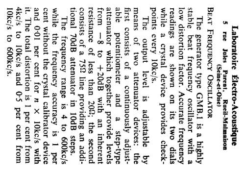 Beat Frequency Oscillator GMB.1; LEA L.E.A., (ID = 2668708) Equipment
