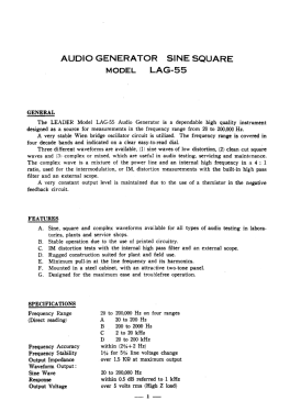 Audio Generator LAG-55; Leader Electronics (ID = 2831598) Equipment