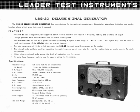 Deluxe Signal Generator LSG-20; Leader Electronics (ID = 3104106) Equipment