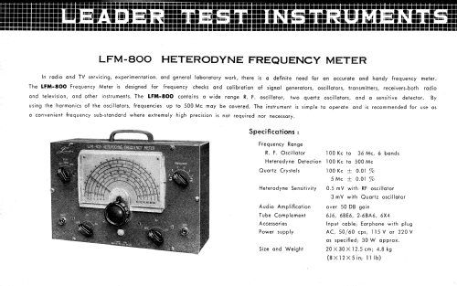 Heterodyne Frequency Meter LFM-800; Leader Electronics (ID = 3104108) Equipment