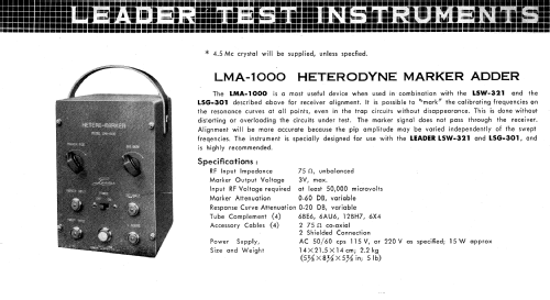 Heterodyne Marker Adder LMA-1000; Leader Electronics (ID = 3104124) Equipment