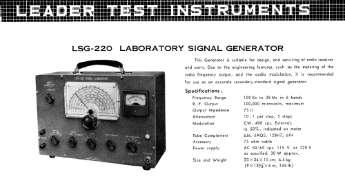 Laboratory Signal Generator LSG-220; Leader Electronics (ID = 3104104) Equipment