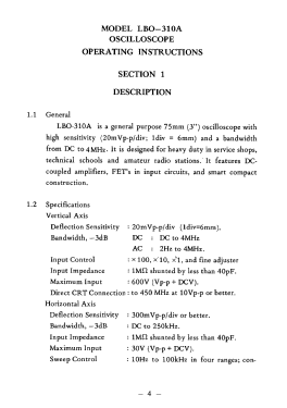 Oscilloscope LBO-310A; Leader Electronics (ID = 2891085) Equipment