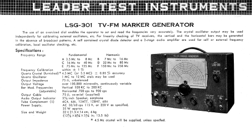 TV-FM Marker Generator LSG-301; Leader Electronics (ID = 3104122) Equipment