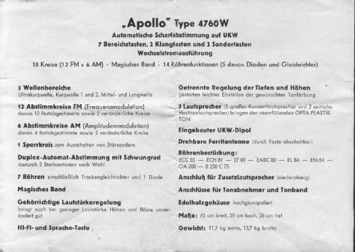 Apollo 4760W; Loewe-Opta; (ID = 3095988) Radio