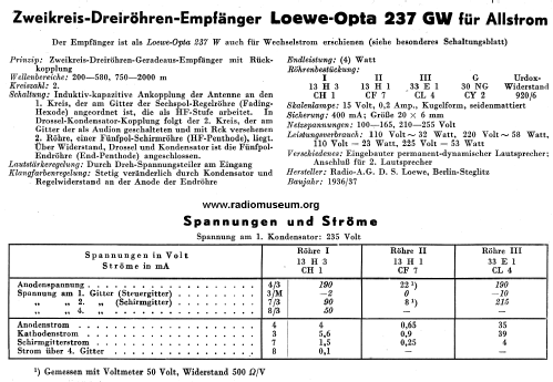 Opta 237GW; Loewe-Opta; (ID = 25429) Radio