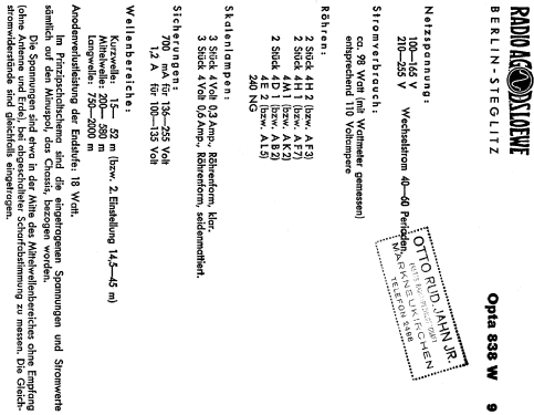 Opta 838W; Loewe-Opta; (ID = 344962) Radio