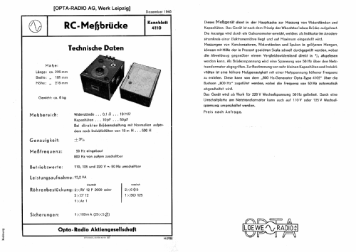 RC-Messbrücke 4110; Loewe-Opta; (ID = 2418685) Equipment