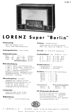 Super Berlin B510GW ; Lorenz; Berlin, (ID = 2800125) Radio