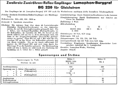 Burggraf BG220; Lumophon, Bruckner & (ID = 14517) Radio