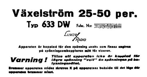 633DW; Luxor Radio AB; (ID = 2986924) Radio