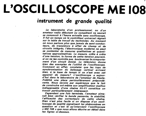 Oscilloscope ME108; Mabel Electronique; (ID = 3093864) Equipment