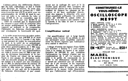 Oscilloscope ME99T; Mabel Electronique; (ID = 3090256) Equipment