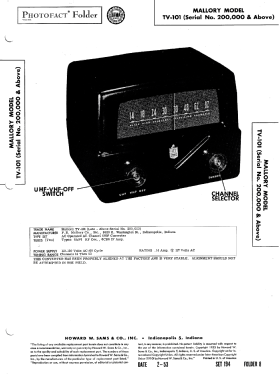 UHF Converter TV-101; Mallory, P.R. & Co.; (ID = 2951653) Adapter