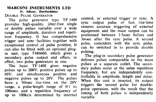 Dual Impulse Generator TF 1400; Marconi Instruments, (ID = 2659739) Ausrüstung