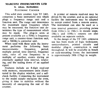 Electronic Counter TF 2401; Marconi Scientific (ID = 2782186) Equipment