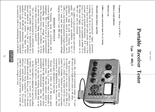 Portable Receiver Tester TF 888/3; Marconi Instruments, (ID = 2527562) Equipment