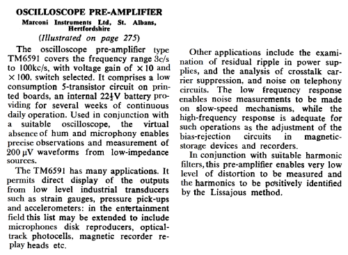 Oscilloscope Pre-Amplifier TM6591; Marconi Scientific (ID = 2659427) Equipment