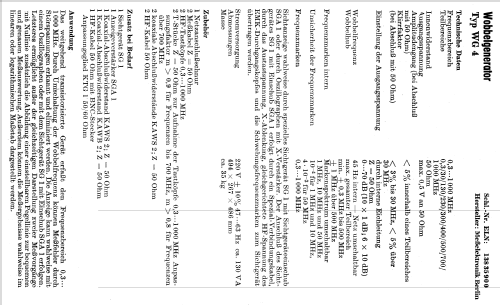 Wobbelgenerator WG 4 ; Messelektronik (ID = 842169) Ausrüstung