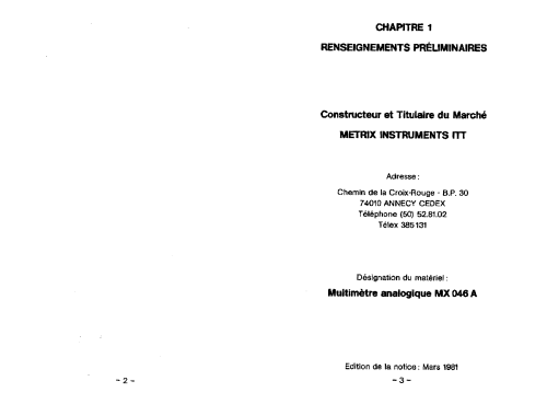 Multimètre MX046A; Metrix, Compagnie (ID = 953956) Equipment