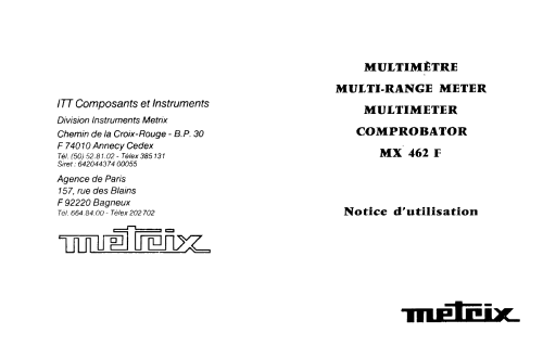 Multimètre MX462F; Metrix, Compagnie (ID = 954827) Equipment