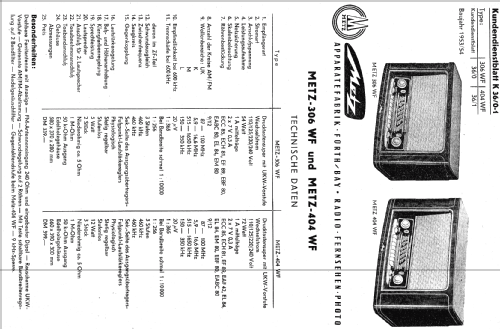 306WF; Metz Transformatoren (ID = 451964) Radio