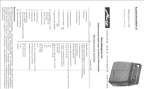 Babyphon 202; Metz Transformatoren (ID = 222505) Radio