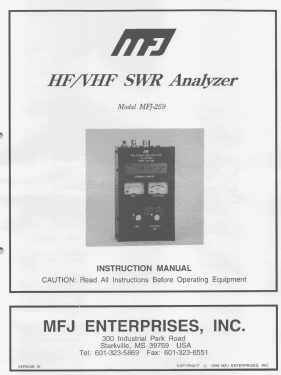 HF/VHF SWR Analyzer MFJ-259; MFJ Enterprises; (ID = 2923079) Amateur-D
