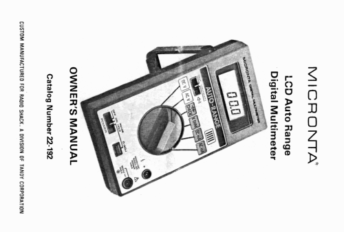 Micronta Auto Range Digital Multimeter Equipment Radio Shack Tandy