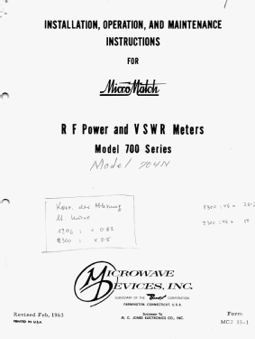 MicroMatch Model 700 Series; Microwave Devices, (ID = 3048468) Equipment