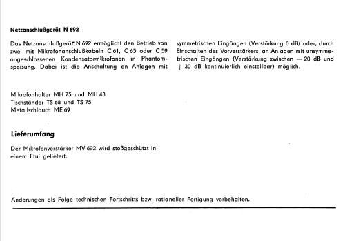 Mikrofonverstärker MV692; Mikrofontechnik (ID = 627961) Ampl/Mixer