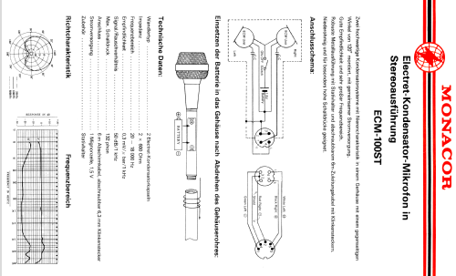 Elektret-Kondensator-Mikrofon in Stereoausführung ECM-100ST; Monacor, Bremen (ID = 1407287) Microphone/PU