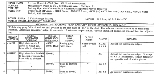 Airline 61-6787; Montgomery Ward & Co (ID = 238006) Car Radio