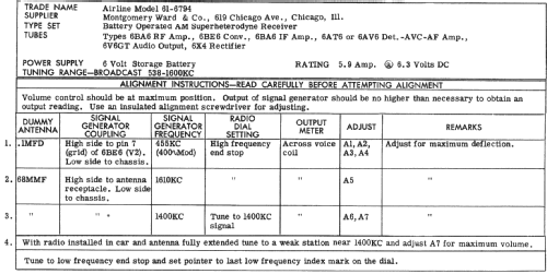 Airline 61-6794; Montgomery Ward & Co (ID = 237730) Car Radio