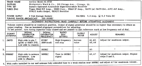 Airline 61-6795; Montgomery Ward & Co (ID = 237721) Car Radio