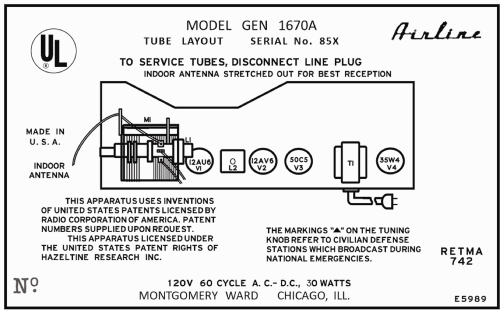 Airline GEN-1670A ; Montgomery Ward & Co (ID = 3038552) Radio